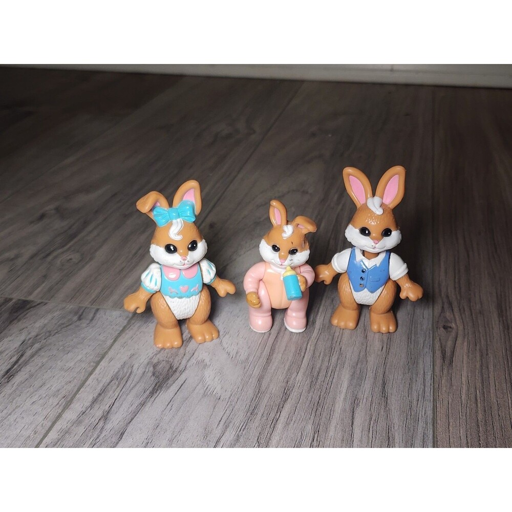 Vintage 1996 Fisher-Price Hideaway Hollow Bunny Rabbit Family 74734 Mom Dad Baby